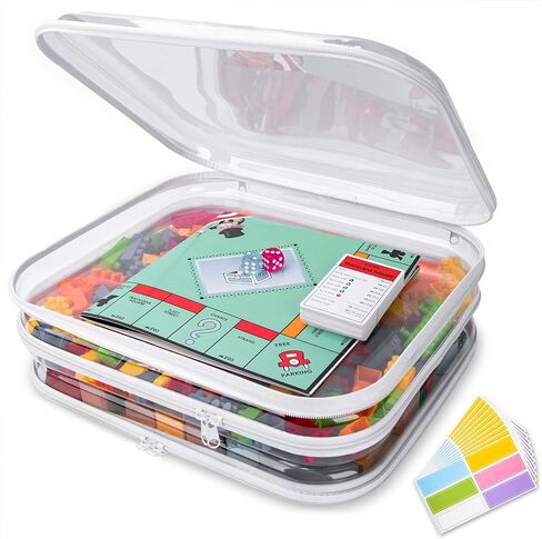 3 Pack Extra Large Clear Board Game Storage Hard Shell Case with Zipper, Organizer Set with Stickers for Card Decks Puzzle Magazine Comic Book Documents a4 Paper and Craft, 13.8 × 11.8 in in Kuwait