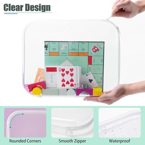 3 Pack Extra Large Clear Board Game Storage Hard Shell Case with Zipper, Organizer Set with Stickers for Card Decks Puzzle Magazine Comic Book Documents a4 Paper and Craft, 13.8 × 11.8 in in Kuwait