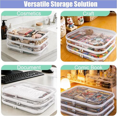 3 Pack Extra Large Clear Board Game Storage Hard Shell Case with Zipper, Organizer Set with Stickers for Card Decks Puzzle Magazine Comic Book Documents a4 Paper and Craft, 13.8 × 11.8 in in Kuwait