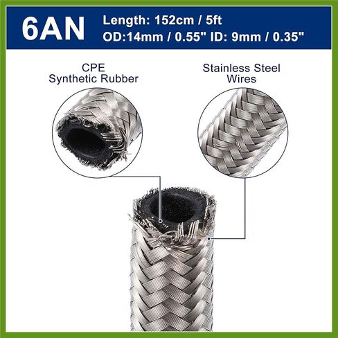 5ft 6AN خرطوم الوقود AN6 العالمي سيارة مضفر الفولاذ المقاوم للصدأ CPE النفط الوقود الغاز خط خرطوم الفضة لهجة مكونات السيارة in Kuwait