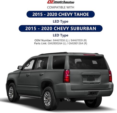 مجموعة ضوء الذيل متوافقة مع 2015 2016 2017 2018 2019 2020 Chevy Tahoe Suburban OEM الضوء الخلفي مصباح الفرامل الخلفي Led Taillamp الجانب الأيسر للسائق استبدال 84467058 GM2800264 in Kuwait
