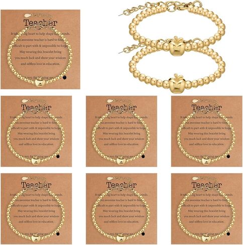 Tondiamo 6 Pcs Valentine's Day Teacher Bracelets Gifts Steel Beads Bracelets with Cards for Teacher Appreciation Gifts in Saudi Arabia