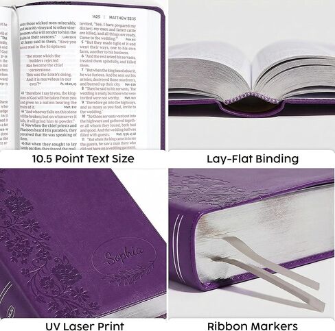 Personalized NKJV Reference Bible, Custom Name Text & Design, New King James Version, Large Print, Red Letter, Cross References, Faux Leather Purple, Baptism Confirmation Gift in Kuwait