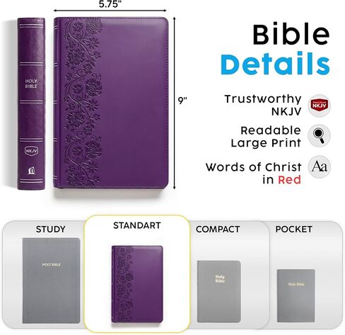 Personalized NKJV Reference Bible, Custom Name Text & Design, New King James Version, Large Print, Red Letter, Cross References, Faux Leather Purple, Baptism Confirmation Gift in Kuwait