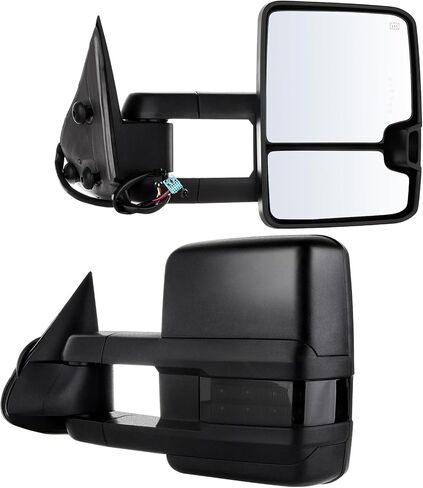 ECCPP مرايا السحب زوج استبدال جانبي مناسب لـ 2003-2007 لـ Chevy for Silverado لـ GMC لـ Sierra Power ساخنة إشارة ضوء العرض ضوء الكروم غطاء مرايا السحب الجانبية اليسرى واليمنى in Kuwait
