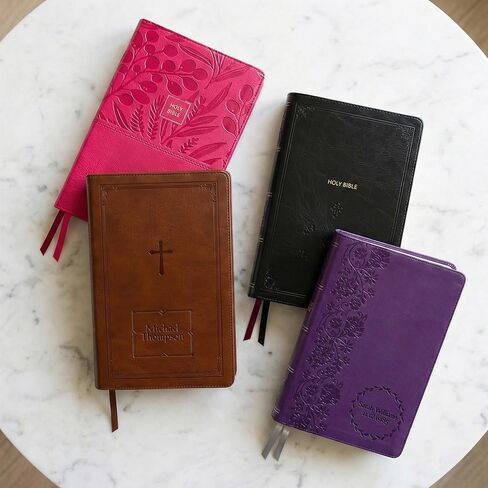 Personalized NKJV Reference Bible, Custom Name Text & Design, New King James Version, Large Print, Red Letter, Cross References, Faux Leather Purple, Baptism Confirmation Gift in Kuwait