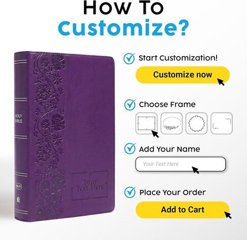 Personalized NKJV Reference Bible, Custom Name Text & Design, New King James Version, Large Print, Red Letter, Cross References, Faux Leather Purple, Baptism Confirmation Gift in Kuwait