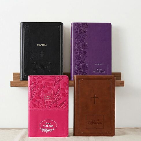 Personalized NKJV Reference Bible, Custom Name Text & Design, New King James Version, Large Print, Red Letter, Cross References, Faux Leather Purple, Baptism Confirmation Gift in Kuwait