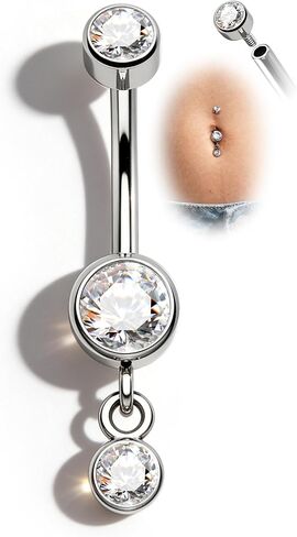 G23 Solid Titanium Belly Button Rings 14G Dangle Titanium Belly Navel Rings for Women Surgical Steel Belly Button Piercing in Saudi Arabia