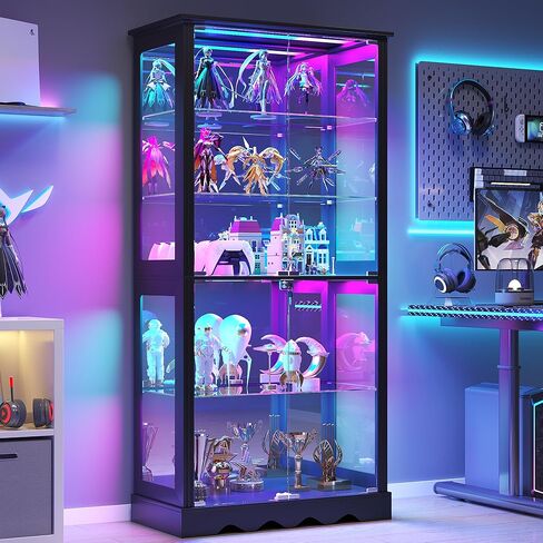خزانة عرض زجاجية من Dystler مقاس 71 بوصة مع أبواب، وخزانة RGB Curio مع مصابيح LED للمقتنيات، وحقيبة عرض مع رف قابل للتعديل، أسود in Kuwait