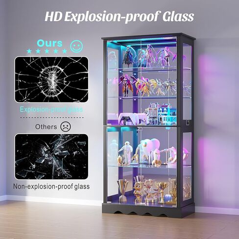 خزانة عرض زجاجية من Dystler مقاس 71 بوصة مع أبواب، وخزانة RGB Curio مع مصابيح LED للمقتنيات، وحقيبة عرض مع رف قابل للتعديل، أسود in Kuwait