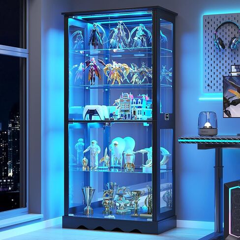خزانة عرض زجاجية من Dystler مقاس 71 بوصة مع أبواب، وخزانة RGB Curio مع مصابيح LED للمقتنيات، وحقيبة عرض مع رف قابل للتعديل، أسود in Kuwait