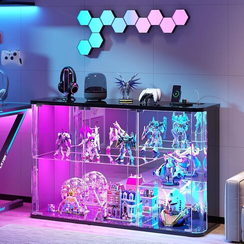 خزانة عرض زجاجية من Dystler مقاس 71 بوصة مع أبواب، وخزانة RGB Curio مع مصابيح LED للمقتنيات، وحقيبة عرض مع رف قابل للتعديل، أسود in Kuwait