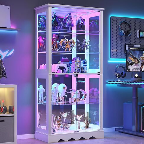 خزانة عرض زجاجية من Dystler مقاس 71 بوصة مع أبواب، وخزانة RGB Curio مع مصابيح LED للمقتنيات، وحقيبة عرض مع رف قابل للتعديل، أسود in Kuwait