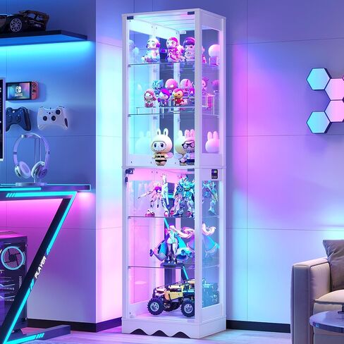 خزانة عرض زجاجية من Dystler مقاس 71 بوصة مع أبواب، وخزانة RGB Curio مع مصابيح LED للمقتنيات، وحقيبة عرض مع رف قابل للتعديل، أسود in Kuwait