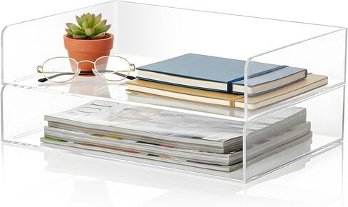 2 Pack Clear Acrylic Stackable Paper Letter Tray Organizer Desktop File Organizer for Office Workspace Document Storage, 12.4x8.7x2.75 Inch in Kuwait