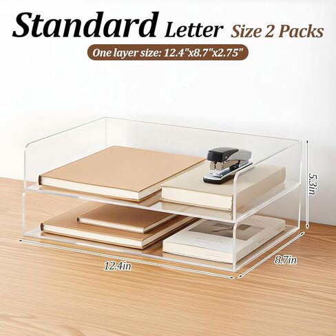 2 Pack Clear Acrylic Stackable Paper Letter Tray Organizer Desktop File Organizer for Office Workspace Document Storage, 12.4x8.7x2.75 Inch in Kuwait