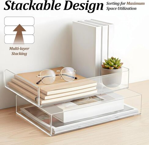 2 Pack Clear Acrylic Stackable Paper Letter Tray Organizer Desktop File Organizer for Office Workspace Document Storage, 12.4x8.7x2.75 Inch in Kuwait
