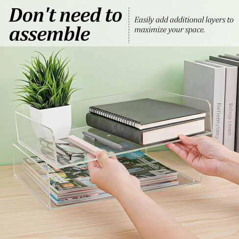 2 Pack Clear Acrylic Stackable Paper Letter Tray Organizer Desktop File Organizer for Office Workspace Document Storage, 12.4x8.7x2.75 Inch in Kuwait
