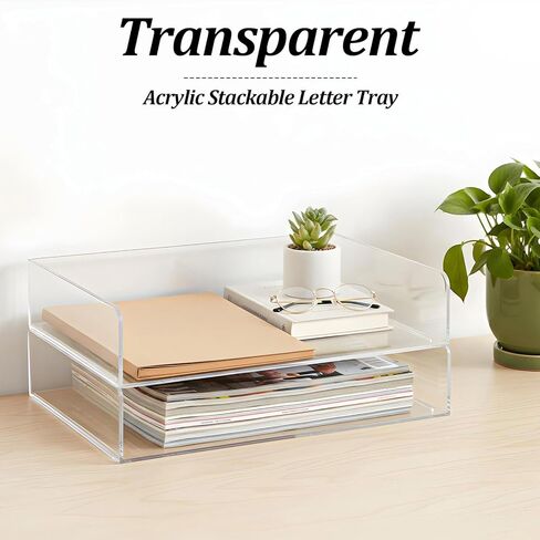 2 Pack Clear Acrylic Stackable Paper Letter Tray Organizer Desktop File Organizer for Office Workspace Document Storage, 12.4x8.7x2.75 Inch in Kuwait