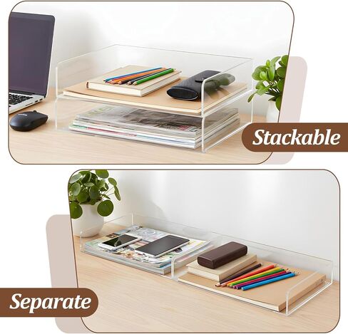 2 Pack Clear Acrylic Stackable Paper Letter Tray Organizer Desktop File Organizer for Office Workspace Document Storage, 12.4x8.7x2.75 Inch in Kuwait