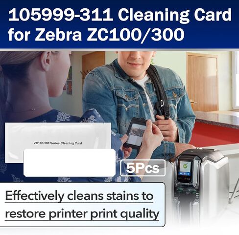 5 قطع 105999-311 بطاقة تنظيف لـ Zebra ZC100 ZC300، مجموعة تنظيف طابعة بطاقة الهوية للاستخدام الواحد تناسب Zebra ZC100 ZC150 ZC300 ZC350 in Kuwait