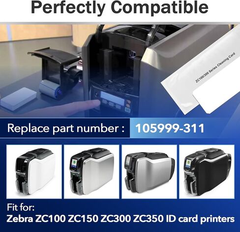 5 قطع 105999-311 بطاقة تنظيف لـ Zebra ZC100 ZC300، مجموعة تنظيف طابعة بطاقة الهوية للاستخدام الواحد تناسب Zebra ZC100 ZC150 ZC300 ZC350 in Kuwait