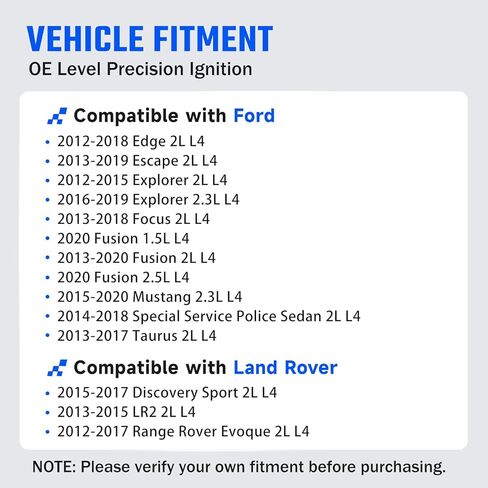 مجموعة من 4 ملفات إشعال UF670 وشمعات إشعال متوافقة مع Ford Focus Escape Edge Explorer Fusion Mustang Taurus Land Rover Discovery Sport LR2 Evoque Lincoln MKC MKT MKZ 2.0L 2.3L UF670 in Kuwait