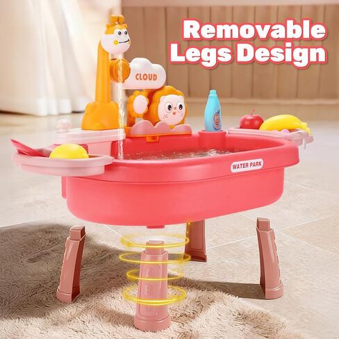 HOLYFUN Play Kitchen Sink with Running Water, Water Table Toy, Sink Toy with Functional Faucet, Play Food, Pots & Pans Kitchen Accessories, Realistic Pretend Play Gift Set for Toddlers and Kids (Pink) in Saudi Arabia