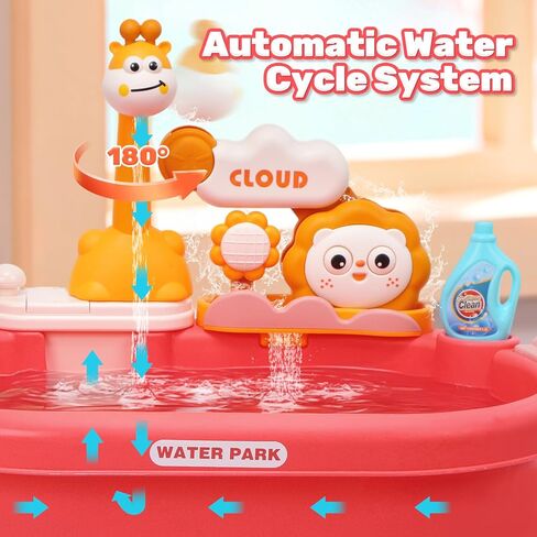HOLYFUN Play Kitchen Sink with Running Water, Water Table Toy, Sink Toy with Functional Faucet, Play Food, Pots & Pans Kitchen Accessories, Realistic Pretend Play Gift Set for Toddlers and Kids (Pink) in Saudi Arabia