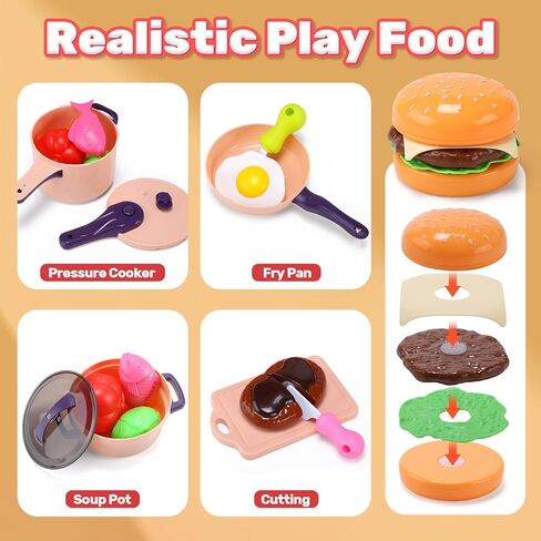 HOLYFUN Play Kitchen Sink with Running Water, Water Table Toy, Sink Toy with Functional Faucet, Play Food, Pots & Pans Kitchen Accessories, Realistic Pretend Play Gift Set for Toddlers and Kids (Pink) in Saudi Arabia