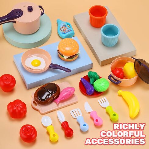 HOLYFUN Play Kitchen Sink with Running Water, Water Table Toy, Sink Toy with Functional Faucet, Play Food, Pots & Pans Kitchen Accessories, Realistic Pretend Play Gift Set for Toddlers and Kids (Pink) in Saudi Arabia