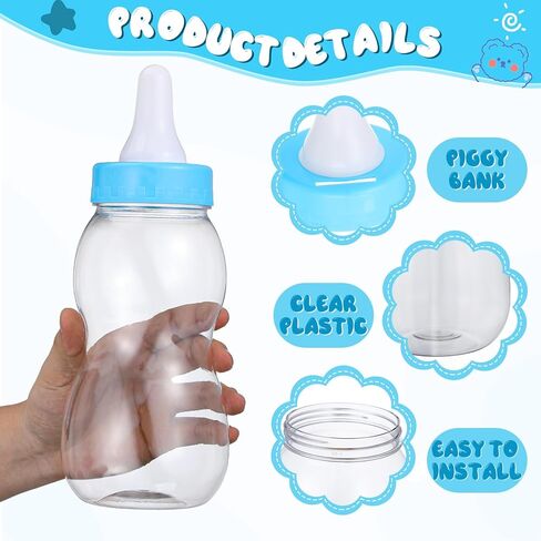 Giant Baby Bottle Piggy Bank, 11 Inch Blue PVC Plastic Money Box, Shower Game Candy Jar Desktop Ornament Nursery Decor Boy Gift in Kuwait