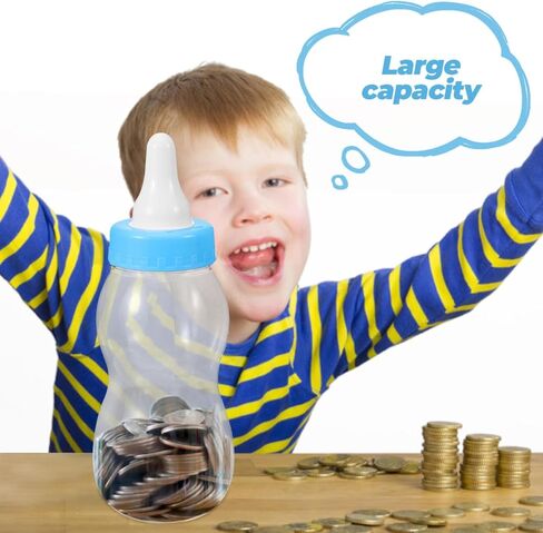 Giant Baby Bottle Piggy Bank, 11 Inch Blue PVC Plastic Money Box, Shower Game Candy Jar Desktop Ornament Nursery Decor Boy Gift in Kuwait