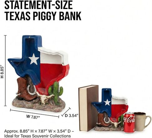 Texas Souvenir, Texas Piggy Bank - Texas State Design with Cowboy Boot, Horse Shoe & Cactus Western Decor for Desk & Home, Texas Gifts for Man or Woman. in Saudi Arabia