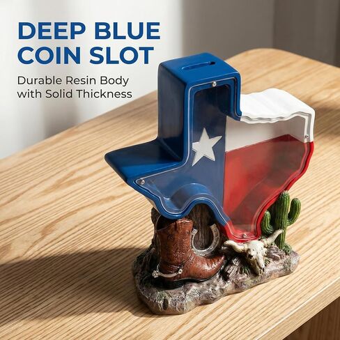 Texas Souvenir, Texas Piggy Bank - Texas State Design with Cowboy Boot, Horse Shoe & Cactus Western Decor for Desk & Home, Texas Gifts for Man or Woman. in Saudi Arabia