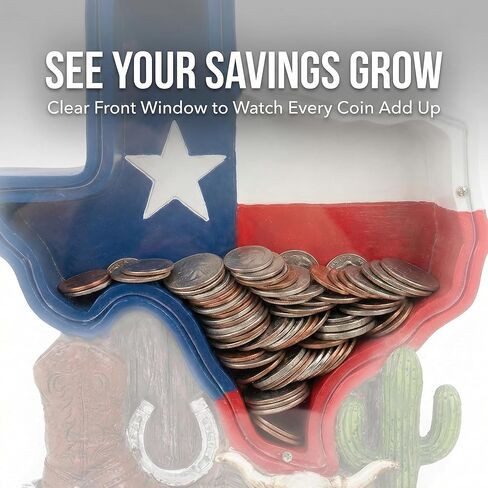 Texas Souvenir, Texas Piggy Bank - Texas State Design with Cowboy Boot, Horse Shoe & Cactus Western Decor for Desk & Home, Texas Gifts for Man or Woman. in Saudi Arabia