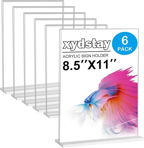xydstay 8.5 × 11 حامل لافتات أكريليك 2 حزمة، حامل قائمة بلاستيكي شفاف على شكل حرف T عمودي، حامل عرض الطاولة للمطاعم والمكتب والمدرسة والمتجر والاستخدام المنزلي in Kuwait