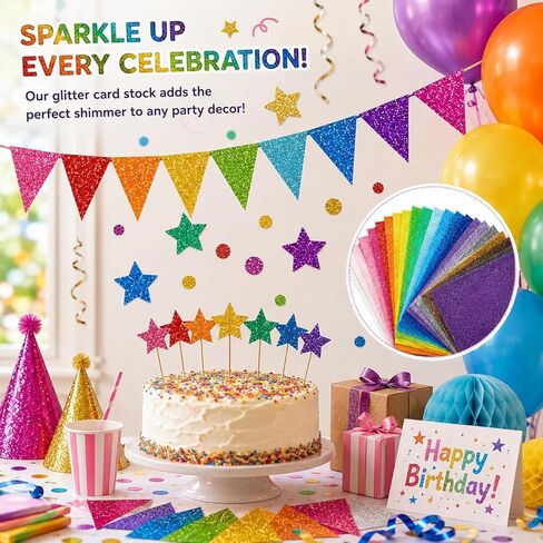 40 Sheets 20 Colors Glitter Cardstock, A4 Cardstock Paper, Premium Cardstock for Cricut, Sparkly Paper Card Making, Sparkly Scrapbook Supplies for DIY Project, 250 GSM (8.27 x 11.69 IN) in Saudi Arabia