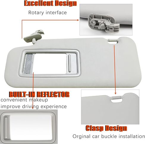 Sun Visor for 2014-2018 Mazda 3 Mazda 6 Left Driver & Right Passenger Side SunVisor for Mazda 3 BM/BN Mazda 6 GJ 2014-2017 2018 with Mirror Sun Protection Shade Sunshade-Gray(Without Light) in Kuwait