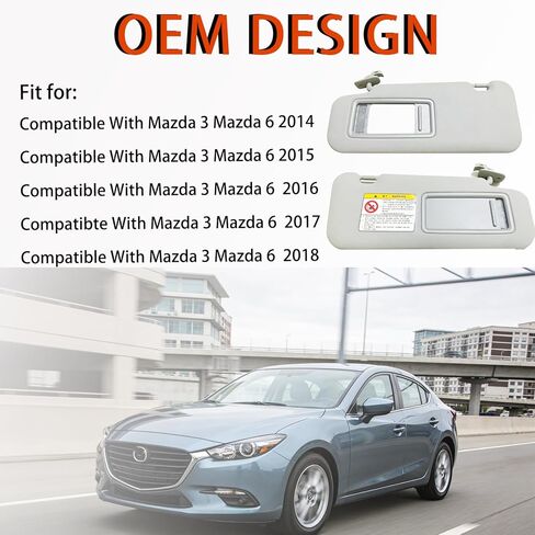 Sun Visor for 2014-2018 Mazda 3 Mazda 6 Left Driver & Right Passenger Side SunVisor for Mazda 3 BM/BN Mazda 6 GJ 2014-2017 2018 with Mirror Sun Protection Shade Sunshade-Gray(Without Light) in Kuwait