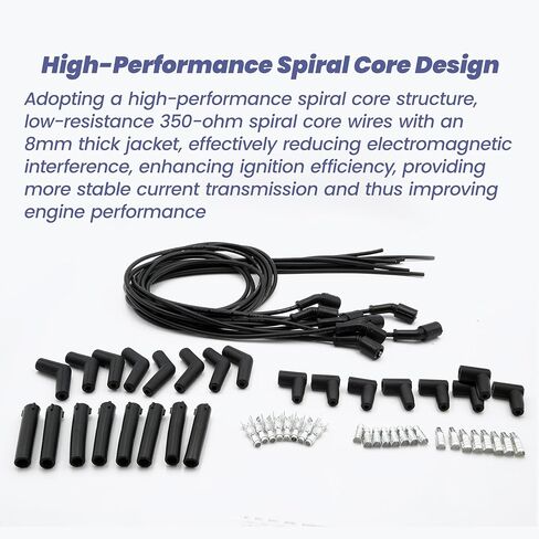 5FT Spark Plug Wire Coil Spiral w/Straight 90 135 Degree Boots Fit for LS1 LS3 LC9 LY6 LH8 LM7 LMG LR4 LQ4 LS6 L59 LQ9 LM4 L33 LS2 GLS3 LZ1 L76 L99 L96 All Gen2 3 4 5 LS LT Engine Replace 551083, 8Pcs in Kuwait