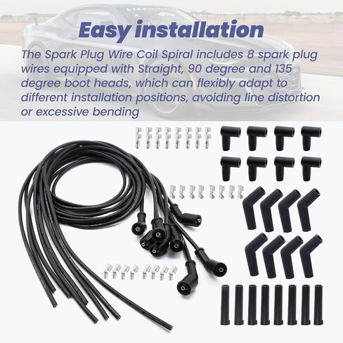5FT Spark Plug Wire Coil Spiral w/Straight 90 135 Degree Boots Fit for LS1 LS3 LC9 LY6 LH8 LM7 LMG LR4 LQ4 LS6 L59 LQ9 LM4 L33 LS2 GLS3 LZ1 L76 L99 L96 All Gen2 3 4 5 LS LT Engine Replace 551083, 8Pcs in Kuwait