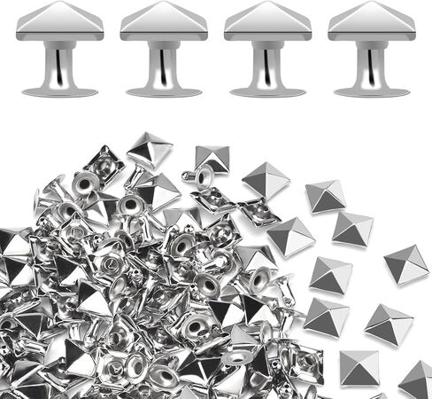 100 Sets 10mm Square Leather Rivets, Metal Pyramid Spike Studs Rivet for Leather Wrists Boots Clothing Pet Collars Belt Bags Punk Bracelets Key Fob DIY Repair and Decoration (Silver) in Kuwait