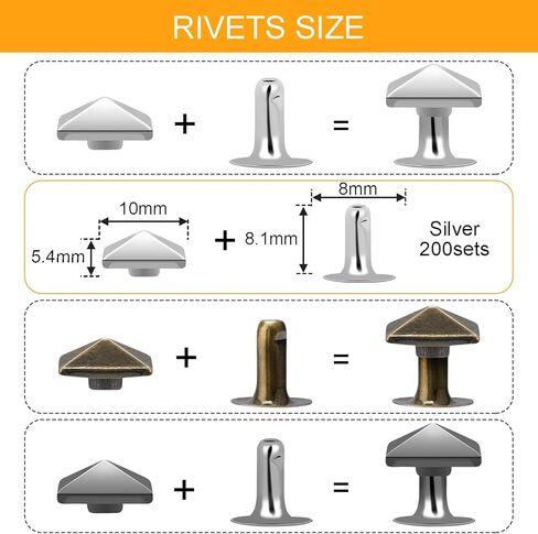 100 Sets 10mm Square Leather Rivets, Metal Pyramid Spike Studs Rivet for Leather Wrists Boots Clothing Pet Collars Belt Bags Punk Bracelets Key Fob DIY Repair and Decoration (Silver) in Kuwait