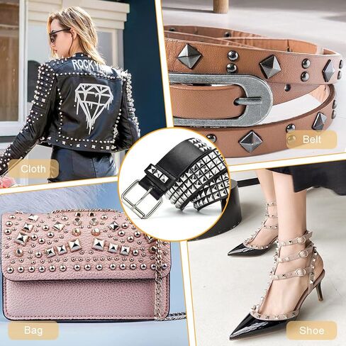 100 Sets 10mm Square Leather Rivets, Metal Pyramid Spike Studs Rivet for Leather Wrists Boots Clothing Pet Collars Belt Bags Punk Bracelets Key Fob DIY Repair and Decoration (Silver) in Kuwait