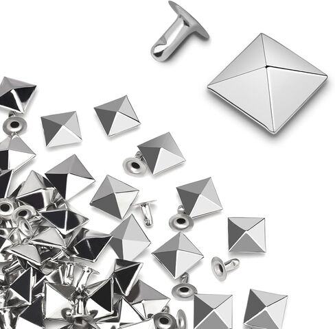 100 Sets 10mm Square Leather Rivets, Metal Pyramid Spike Studs Rivet for Leather Wrists Boots Clothing Pet Collars Belt Bags Punk Bracelets Key Fob DIY Repair and Decoration (Silver) in Kuwait