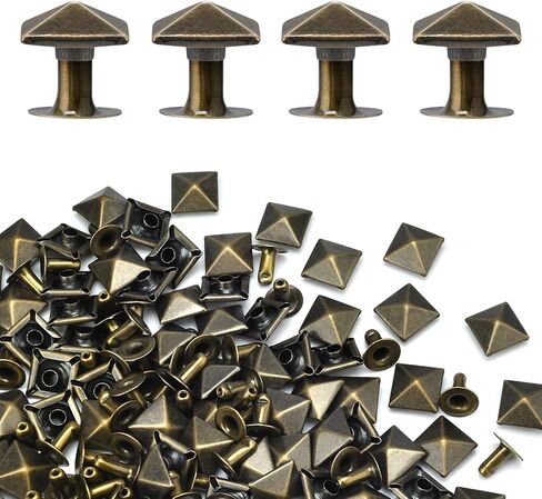 100 Sets 10mm Square Leather Rivets, Metal Pyramid Spike Studs Rivet for Leather Wrists Boots Clothing Pet Collars Belt Bags Punk Bracelets Key Fob DIY Repair and Decoration (Silver) in Kuwait