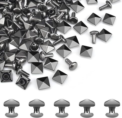 100 Sets 10mm Square Leather Rivets, Metal Pyramid Spike Studs Rivet for Leather Wrists Boots Clothing Pet Collars Belt Bags Punk Bracelets Key Fob DIY Repair and Decoration (Silver) in Kuwait