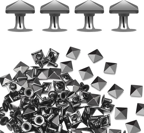 100 Sets 10mm Square Leather Rivets, Metal Pyramid Spike Studs Rivet for Leather Wrists Boots Clothing Pet Collars Belt Bags Punk Bracelets Key Fob DIY Repair and Decoration (Silver) in Kuwait
